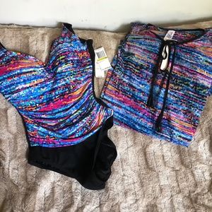 NWT MAIDENFORM "PERFECT CONTROL" SLIMMING ONE PC W/NWT COVER UP, SZ 14, CUTE SET